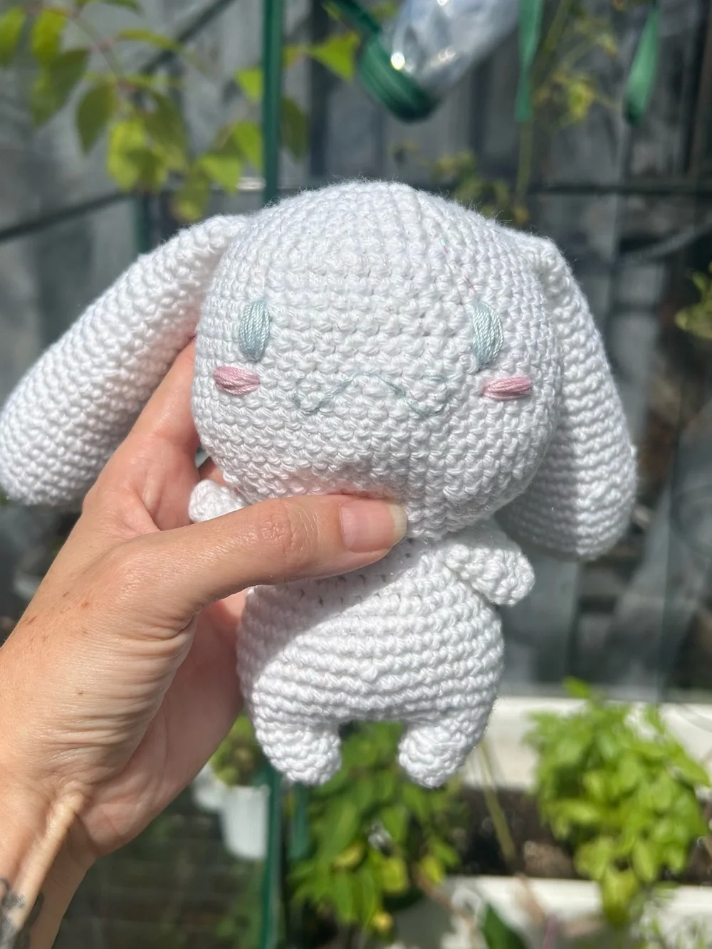Handmade White Sparkly Crocheted Amigurumi Cinnamorol Plushie